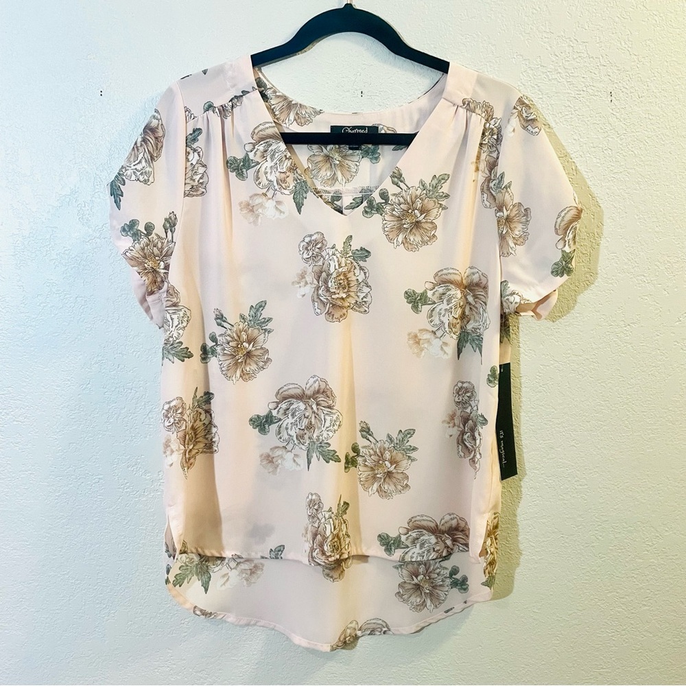 NWT Charmed by Eve- Floral Light Pink, Flowy Blouse Size Small